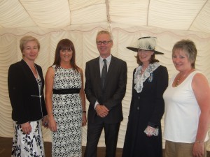 Hazel Wakefield, Director of Business Development, Ellesmere College, Anne Wignall, Headmasters wife, Andrew Collinge, High Sheriff Anna Turner, Sue Dewhirst Chairperson of the Ellesmere College Parents Society